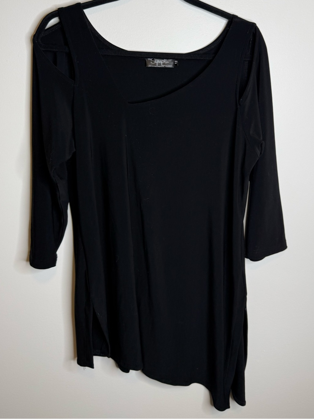 Sympli Black Asymmetrical Neck Cutout Top